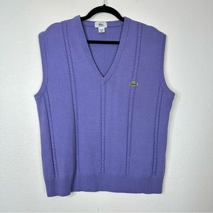 Vintage Izod Lacoste sweater vest v neck cable knit academia 90s lavender preppy